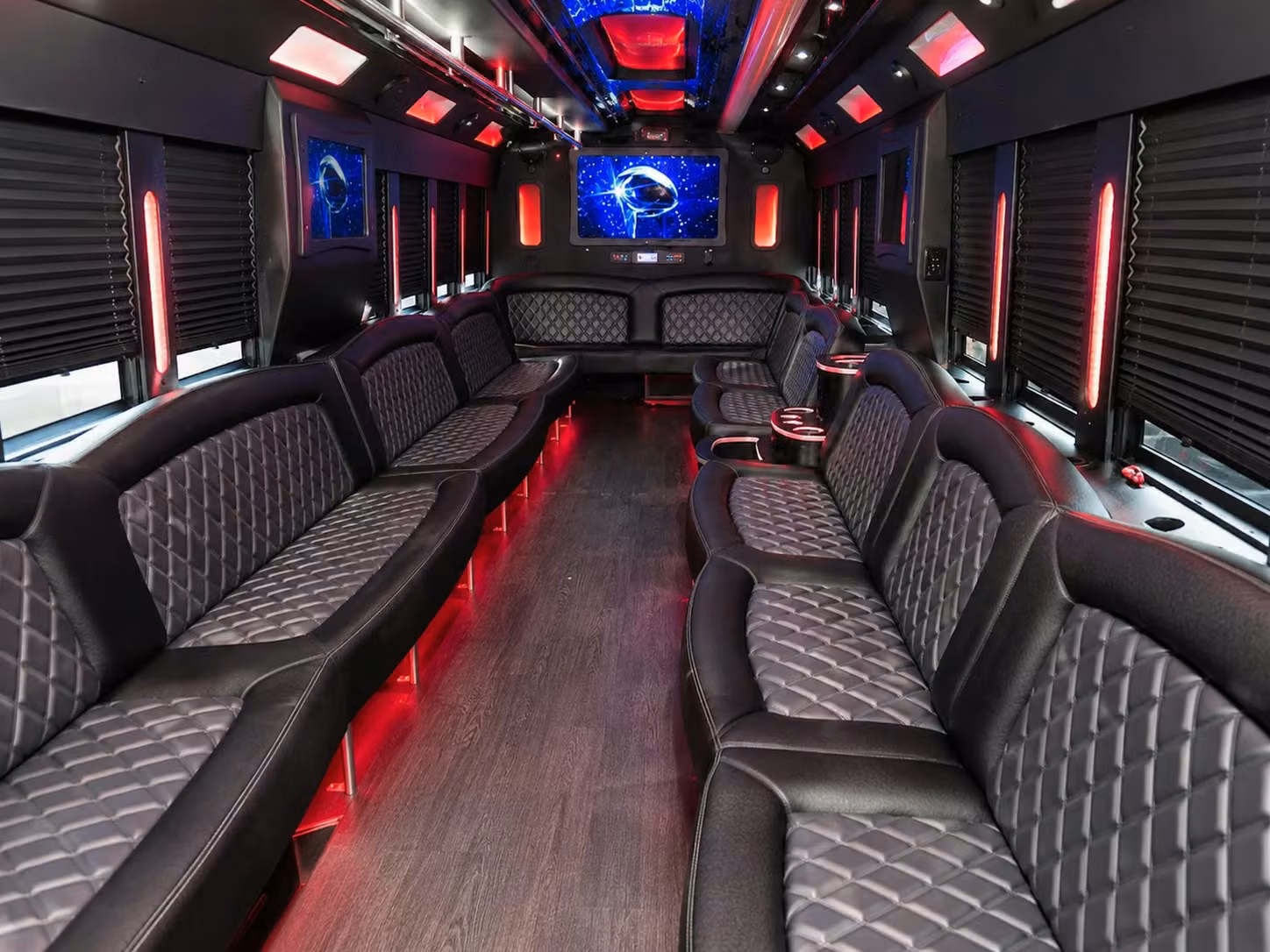 newark prom groups love party buses with led lighting onboard sound and a built in bar